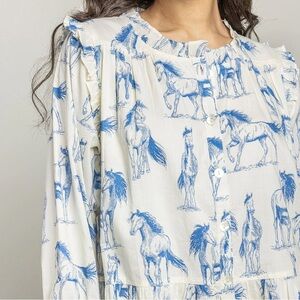 Pink Chicken | Womens Kalani Dress, Blue Horses | M